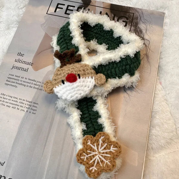 Crocheted Hat and Scarf with White Outline