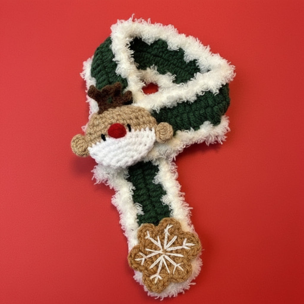 Crocheted Hat and Scarf with White Outline