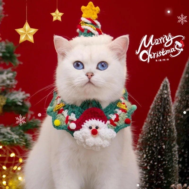 Crochet Christmas Pet Collar and Hat Set