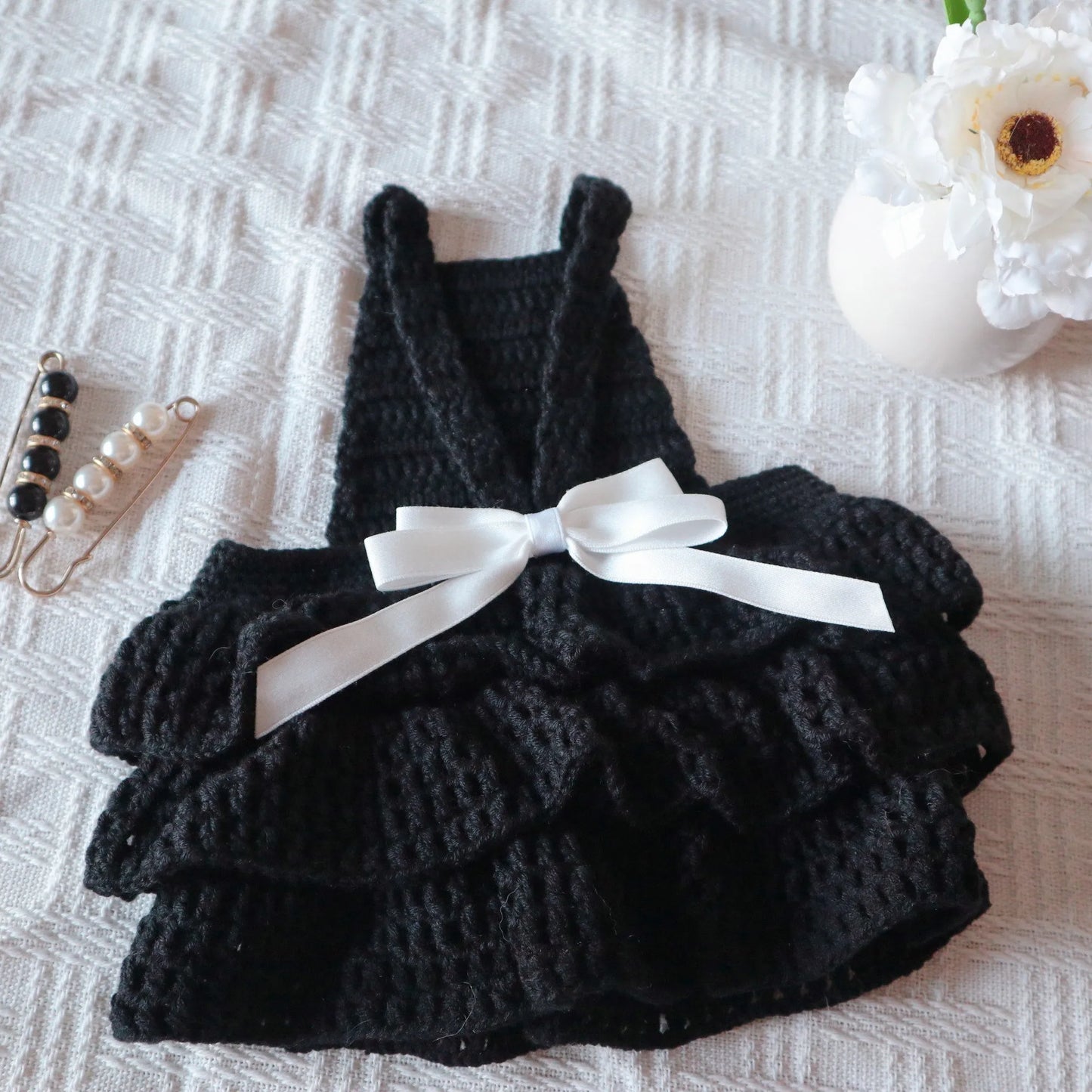 Knitted Cherry Vest and Black Dress