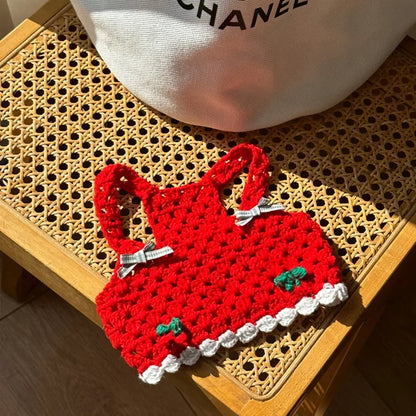 Knitted Cherry Vest and Black Dress