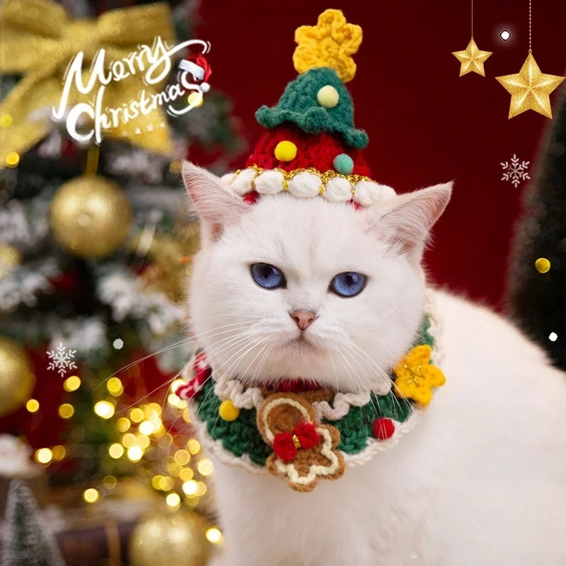 Crochet Christmas Pet Collar and Hat Set