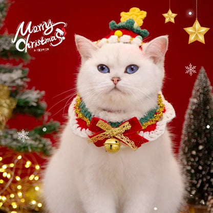 Crochet Christmas Pet Collar and Hat Set