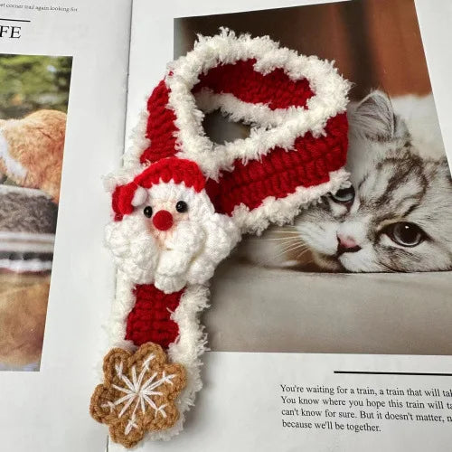 Crocheted Hat and Scarf with White Outline
