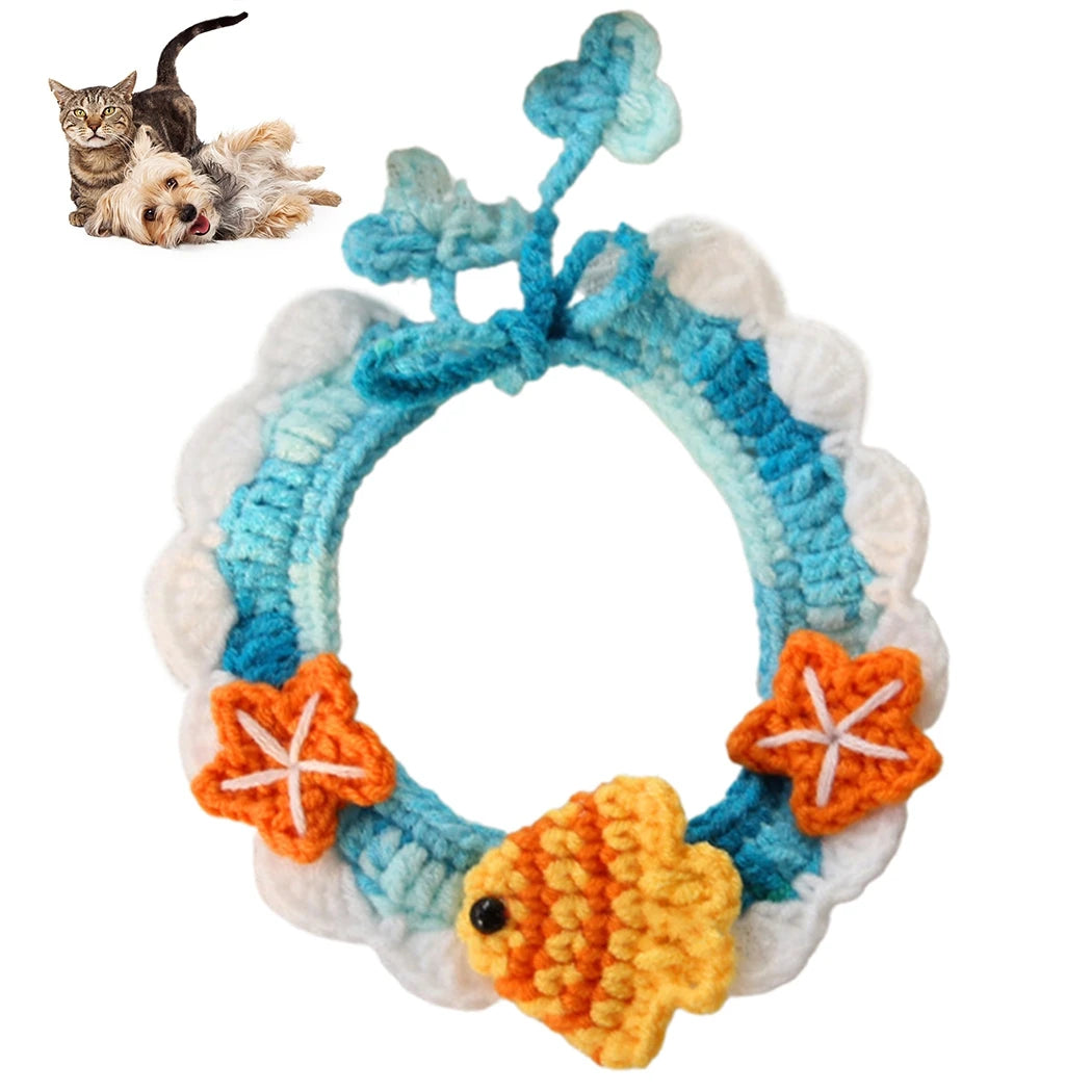 Crocheted Cute Kitten and Puppy Collar
